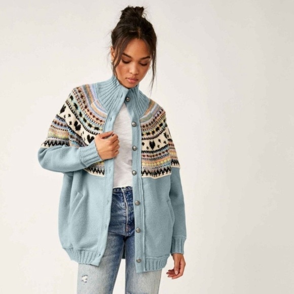 Free People Emily knit and soft felted button up sweatshirt size Medium NWT - Picture 4 of 17